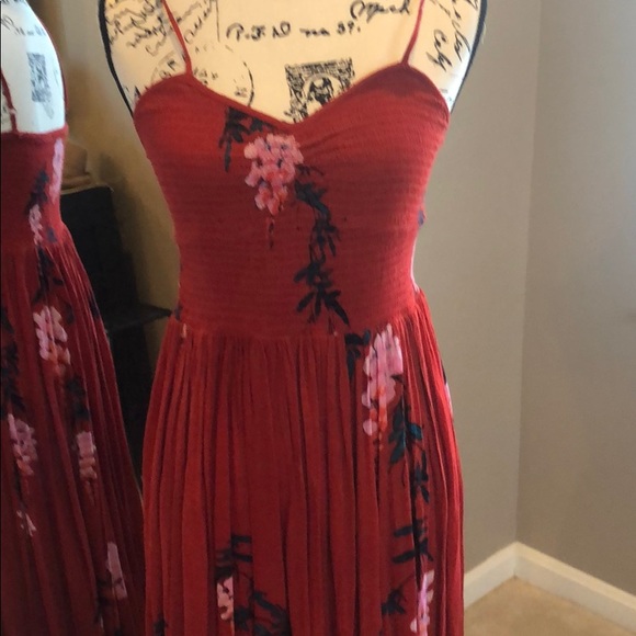 Free People Hi-Low Red Pink Floral Summer Maxi - Picture 2 of 7